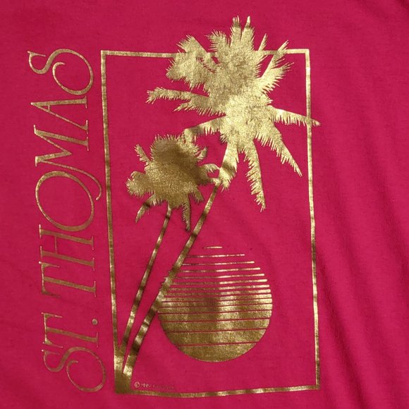 Vintage 1987 St. Thomas Pink and Gold Hanes Heavyweight 50/50 X-Large - Picture 2 of 8